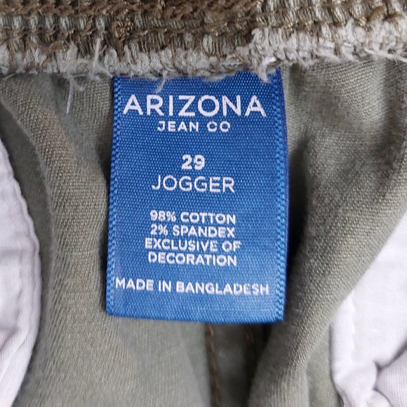 ARIZONA JEAN CO drawstring Elastic Cotton Cargo Joggers Olive men Size 29 - Picture 6 of 9